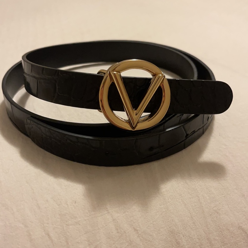 Valentino by Mario Valentino Logo Slim Leather Belt